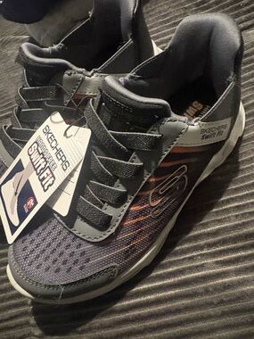 Skechers Swift Fit Knit Lace-Up Sneakers in Charcoal and Orange